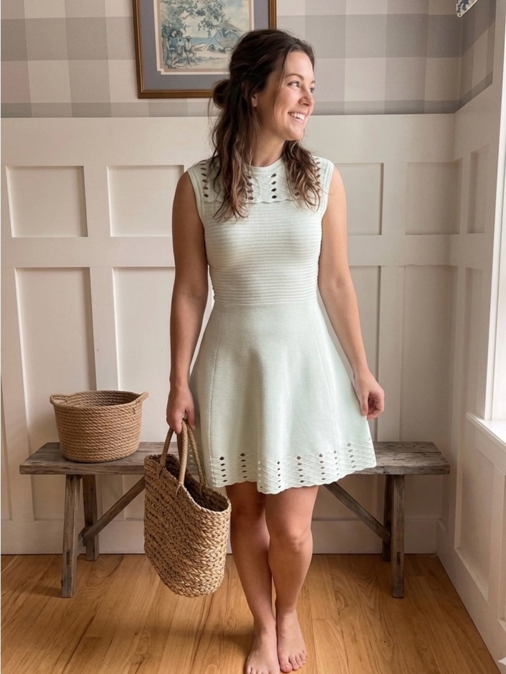 Ted Baker Mint Green Eyelet Knit Mini Dress